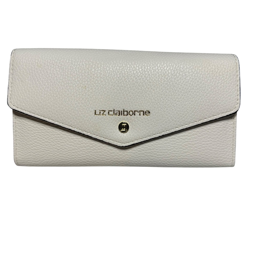Liz Claiborne White Pebble Faux Leather Envelope Long Wallet